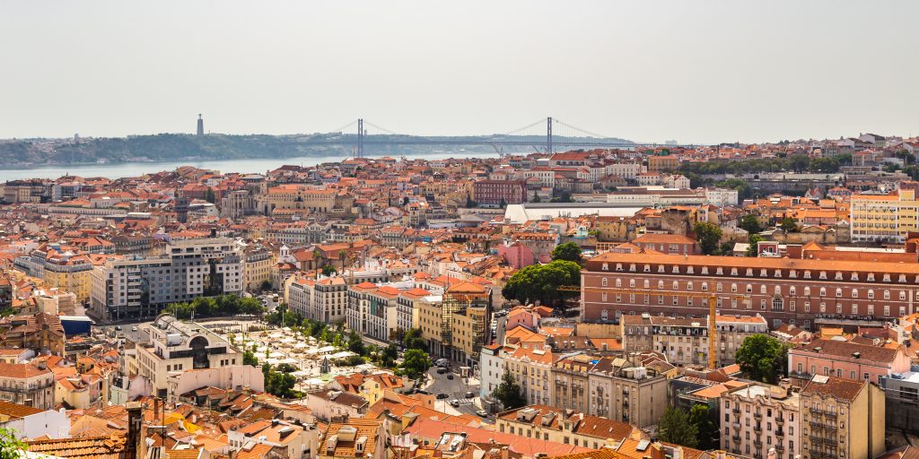 View from Miradouro da Senhora do Monte Lisbon skyline rooftops Portugal