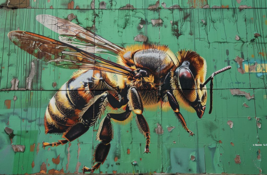 Lisbon street art bee mural urban wall graffiti Portugal